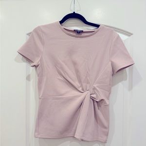 Express Pink Knot Front Short Sleeve Blouse, Size M